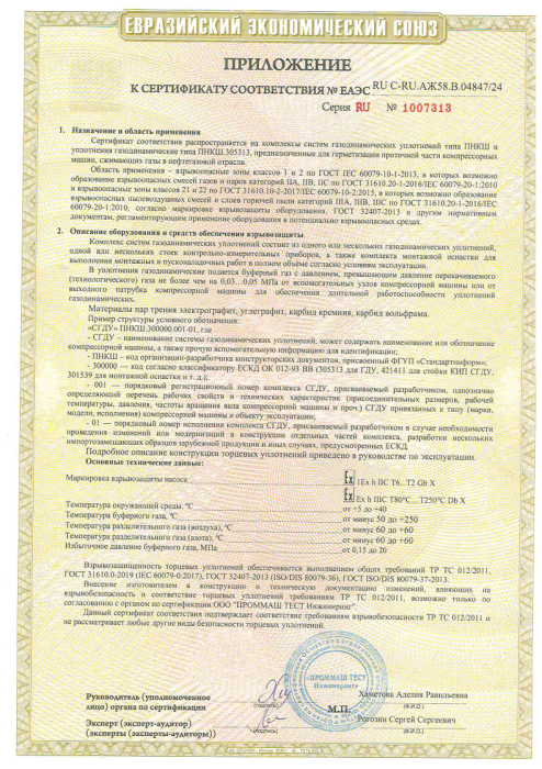 Сертификат ТР ТС 012-2011 СГУ+панель